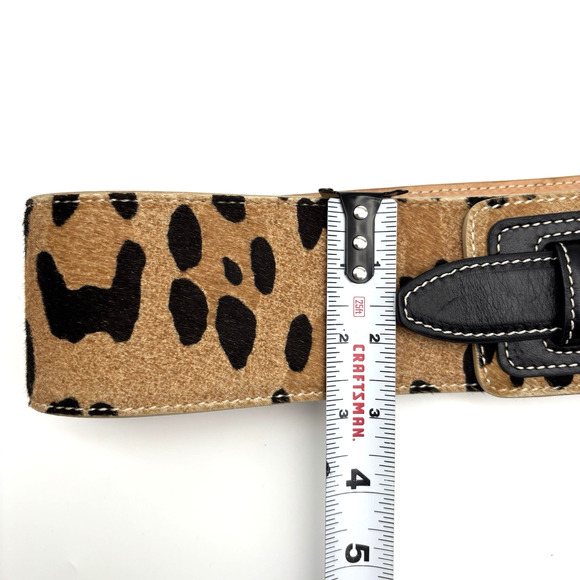 Vtg Barbara Bui Paris K6927 Leather Calf Hair Jaguar Print Wide Waist Belt 32\
